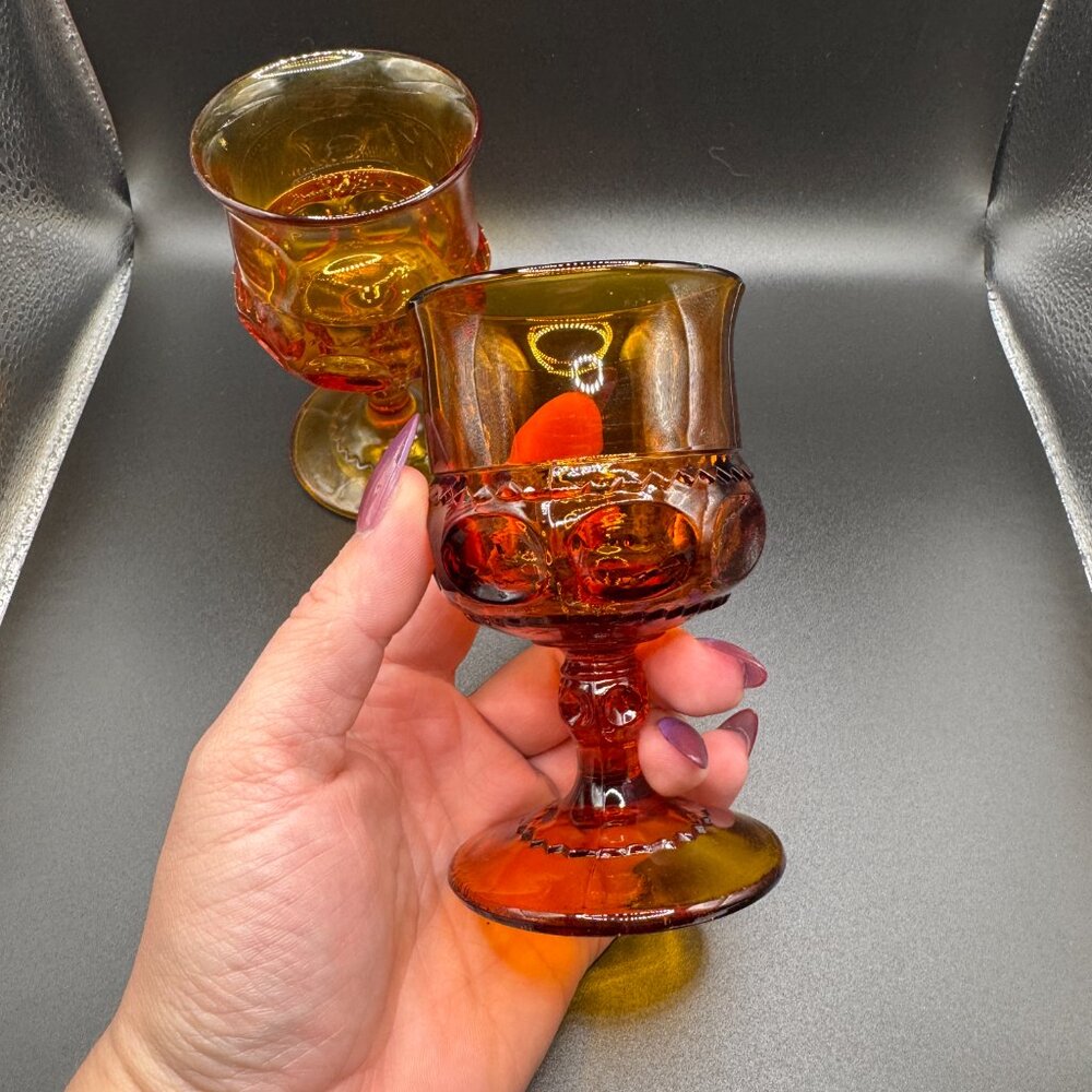1970's Amber Indiana Glass Kings Crown Cordial Glass